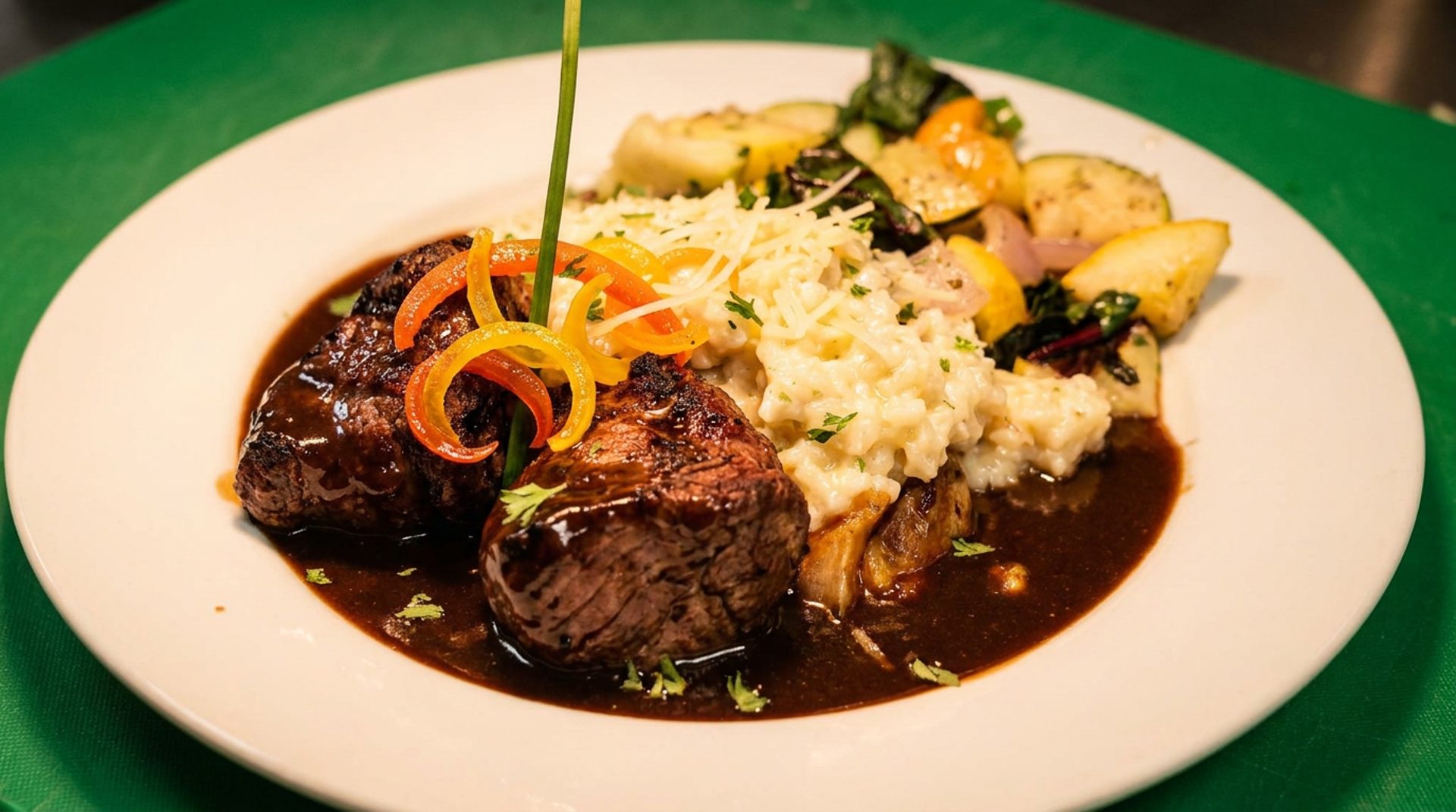 Steak medallions, shrimp scampi, prime rib