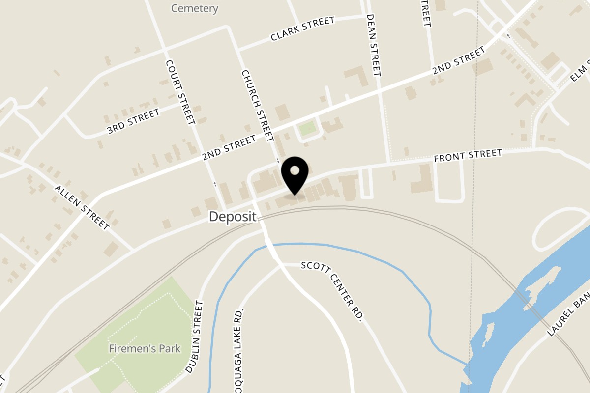 Map showing the location of Pheasant Tail Tavern on 130 Front St in Deposit